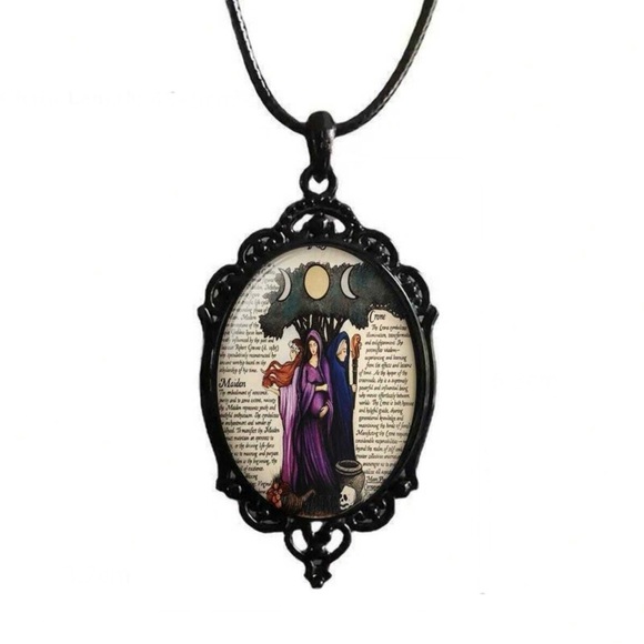 “Maiden, Mother, Crone” Hecate Triple Moon Greek Goddess Magic Cameo Necklace - Picture 2 of 13